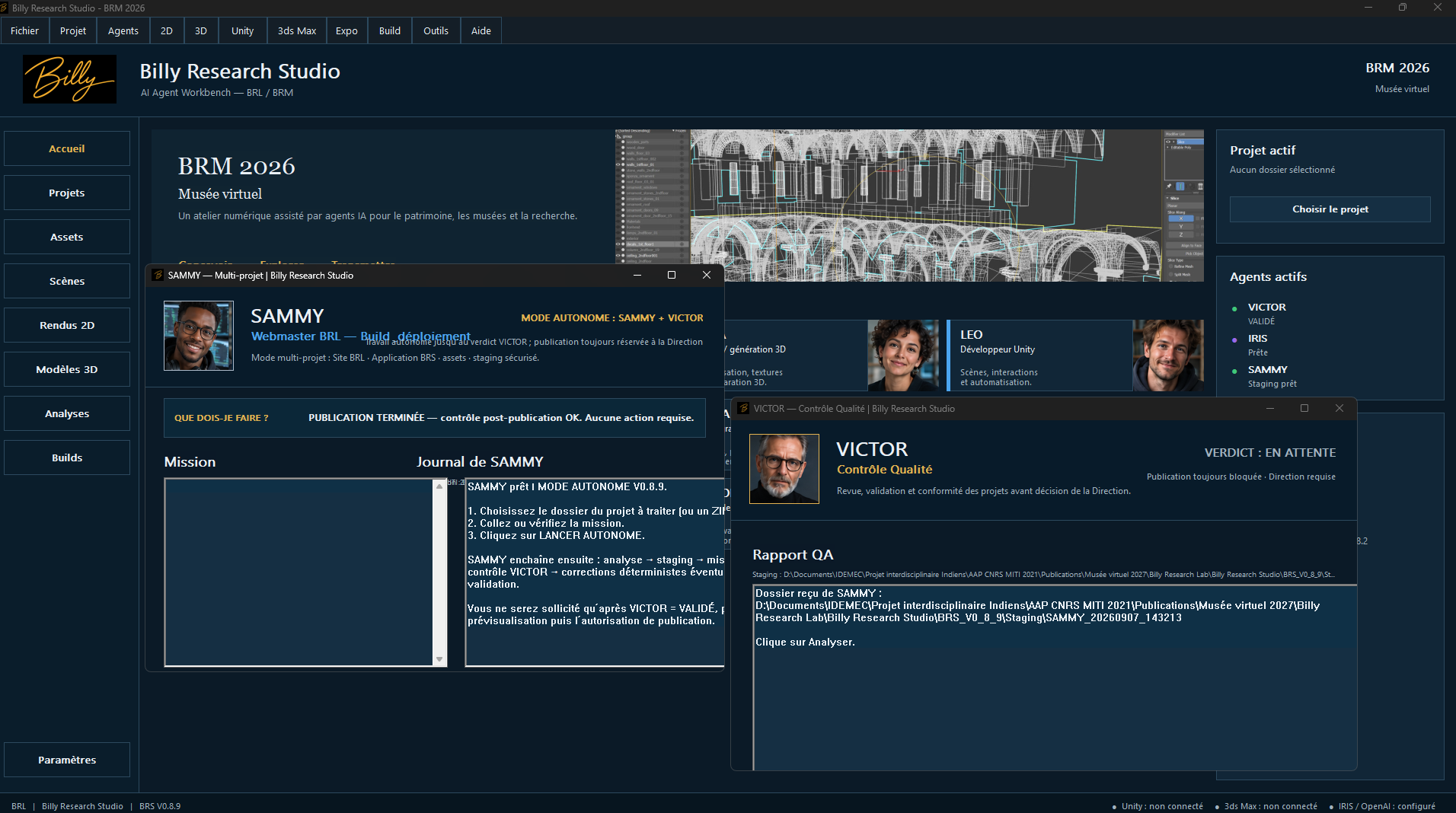 Interface du Billy Research Studio